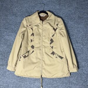Vintage Junior Charm Quilted Floral Jacket Womens L Tan Zip Front Retro 70s